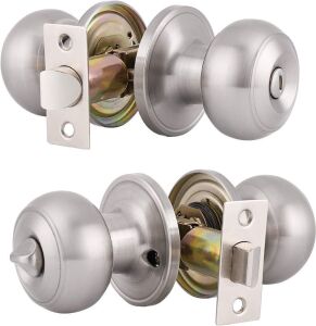 Gobrico Satin Nickel Privacy Door Knob Bed and Bathroom Door Lockset Flat Ball 2Pack