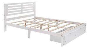 White Full Size Platform Bed with Drawers