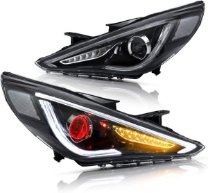 VLAND Projector LED Headlights for Hyundai Sonata 2011-2014 with Sequential Turn Signals Dual Beam Lens YAA-SNT-0171B (Demon eyes)  