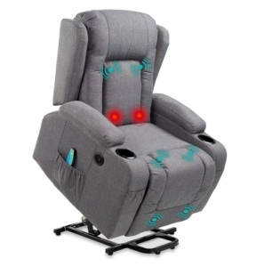 Electric Power Lift Recliner Massage Chair w/ Heat, USB Port, Cupholders, Appears New, Retail $529.99