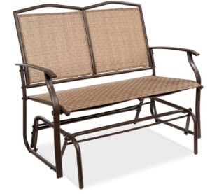 2-Person Patio Loveseat Swing Glider, Bench Rocker w/ Armrests, Brown