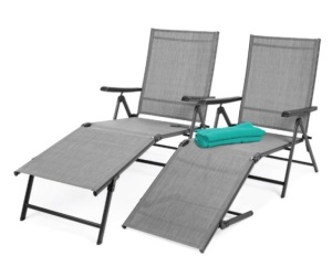 Set of 2 Outdoor Patio Chaise Recliner Lounge Chairs w/ Rust-Resistant Frame, Gray