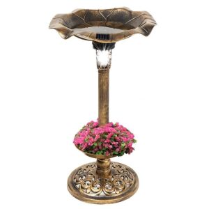 Solar Lighted Bird Bath w/ Planter