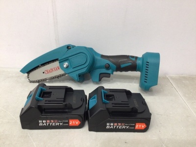 Mini Battery Powered Chain Saw,2 Batteries, Charging Cord adn Safety Accessories,  Appears New 