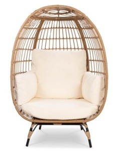 Wicker Egg Chair Oversized Indoor Outdoor Patio Lounger, Ivory