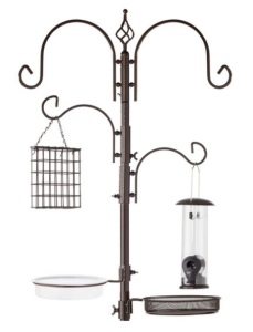 4-Hook Bird Feeding Station, Steel Feeder Stand w/ 2 Bird Feeders - 91in, Bronze