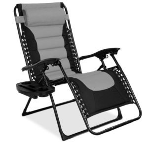 Oversized Padded Zero Gravity Chair, Folding Recliner w/ Headrest, Side Tray, Gray/Black