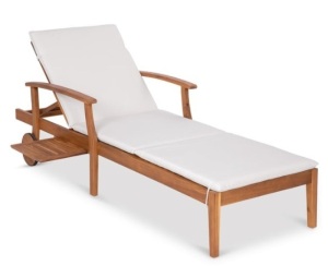 Adjustable Acacia Wood Chaise Lounge Chair w/ Side Table, Wheels - 79x26in, Cream