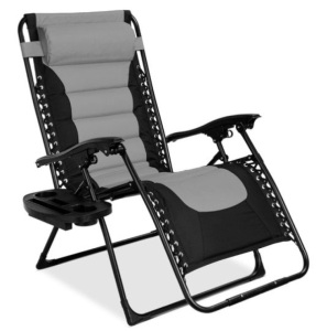 Oversized Padded Zero Gravity Chair, Folding Recliner w/ Headrest, Side Tray, Gray/Black