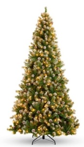 Pre-Lit Pre-Decorated Christmas Tree w/ Flocked Tips, Pine Cones, 6ft