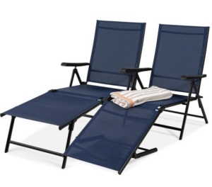 Set of 2 Outdoor Patio Chaise Recliner Lounge Chairs w/ Rust-Resistant Frame, Navy