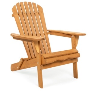 Folding Wooden Adirondack Chair Accent Furniture w/ Natural Finish - Brown