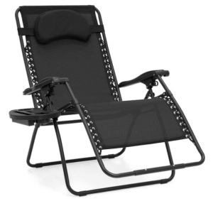 Oversized Reclining Zero Gravity Chair Lounger w/ Cup Holder, Pillow, Black