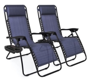 Set of 2 Adjustable Zero Gravity Patio Chair Recliners w/ Cup Holders, Blue