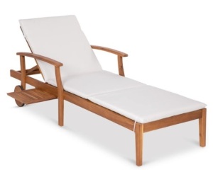 Adjustable Acacia Wood Chaise Lounge Chair w/ Side Table, Wheels - 79x26in, Cream