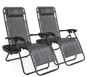 Set of 2 Adjustable Zero Gravity Patio Chair Recliners w/ Cup Holders, Gray