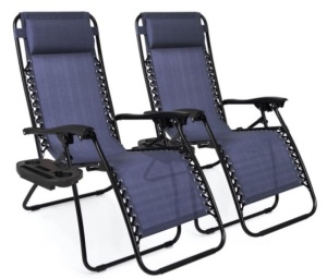 Set of 2 Adjustable Zero Gravity Patio Chair Recliners w/ Cup Holders, Blue