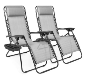 Set of 2 Adjustable Zero Gravity Patio Chair Recliners w/ Cup Holders, Ice Gray