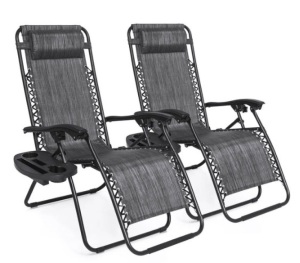 Set of 2 Adjustable Zero Gravity Patio Chair Recliners w/ Cup Holders, Gray