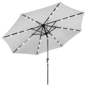 Solar LED Lighted Patio Umbrella w/ Tilt Adjustment, UV-Resistance - 10ft, Fog Gray