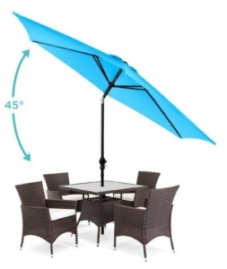 Outdoor Steel Market Patio Umbrella Decoration w/ Tilt, Crank Lift - 10ft, Blue