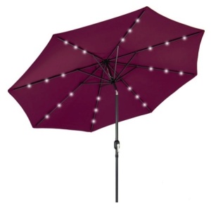 Solar LED Lighted Patio Umbrella w/ Tilt Adjustment, UV-Resistance - 10ft, Burgundy