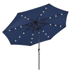 Solar LED Lighted Patio Umbrella w/ Tilt Adjustment, UV-Resistance - 10ft, Navy Blue