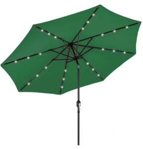 Solar LED Lighted Patio Umbrella w/ Tilt Adjustment, UV-Resistance - 10ft, Green