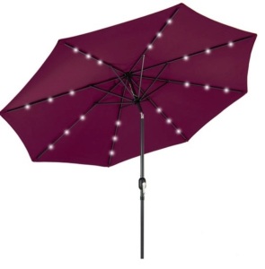 Solar LED Lighted Patio Umbrella w/ Tilt Adjustment, UV-Resistance - 10ft, Burgundy