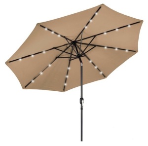 Solar LED Lighted Patio Umbrella w/ Tilt Adjustment, UV-Resistance - 10ft, Tan