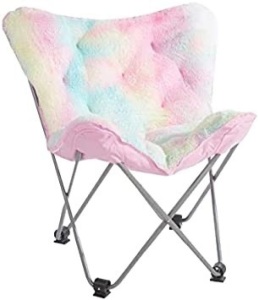 Heritage Kids Faux Fur Butterfly Chair, Rainbow