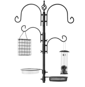 4-Hook Bird Feeding Station, Steel Feeder Stand w/ 2 Bird Feeders - 91in, Appears New