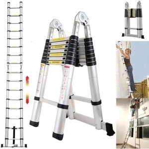 Dayplus 2.5M+2.5M A-Frame Aluminum Telescopic Collapsible Extension Folding Step Ladder 330lbs Max Capacity 