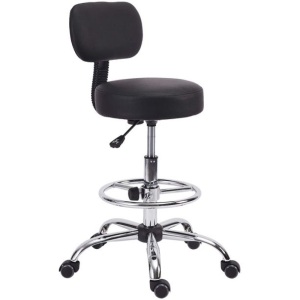 KLASIKA Drafting Rolling Stool Chair with Back Support and Adjustable Foot Ring 