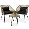 3-Piece Outdoor Diamond Weave Wicker Bistro Set w/ Tempered Glass Side Table 