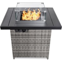 32in Fire Pit Table 50,000 BTU Wicker Propane w/ Wind Guard, Cover&nbsp;