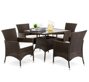 5-Piece Wicker Patio Dining Table Set w/ 4 Chairs, Appears New, Retail $399.99