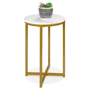 Round Coffee Side Table w/ Faux Marble Top, Metal Frame - 16in, Appears New