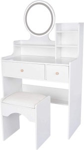 AMZFDC Vanity Table Set with Lighted LED Touch Screen Dimming Mirror & Cushioned Stool 