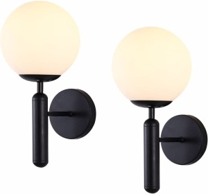 KCO Lighting Modern Wall Sconce, Matte Glass Globe, Set of 2 