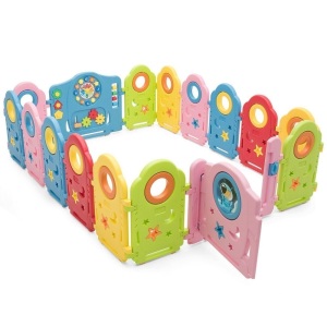 16 Panel Activity Center Baby Playpen w/ Gate 