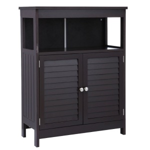 KINGSO Free Standing Bathroom Floor Storage Cabinet With Double Shutter Door & Adjustable Shelf, Espresso 