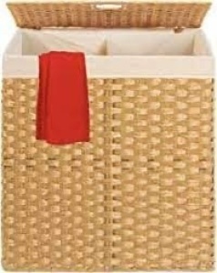 Double Laundry Hamper Basket w/ Easy Assembly, Liner Bag