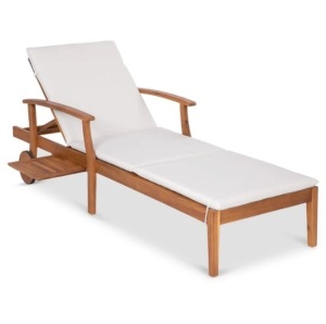 Adjustable Acacia Wood Chaise Lounge Chair w/ Side Table, Wheels - 79x26in, Appears New Retail $229.99