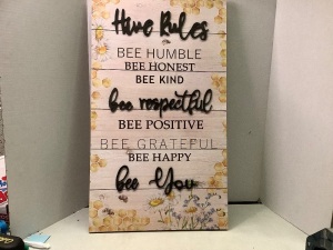 Hive Rules Wooden Wall Art, Appears New