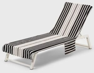 Lot of (2) Sun Squad Pocket Lounge Striped Chair Towel, Cotton Black/White, 80" x 29