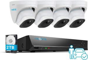 REOLINK 4K Security Camera System, 4pcs Wired Turret 4K Cameras with 2TB HDD for 24/7 Recording