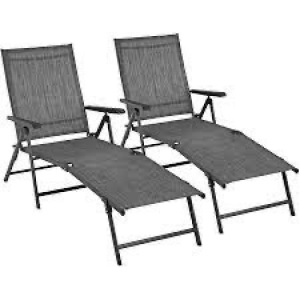 Set of 2 Outdoor Patio Chaise Recliner Lounge Chairs w/ Rust-Resistant Frame