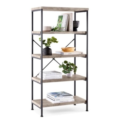 5-Tier Industrial Bookshelf w/ Metal Frame, Wood Shelves, Box Damaged, Ecommerce Return