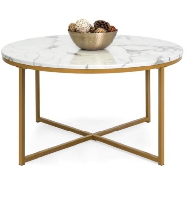 Round Coffee Table w/ Faux Marble Top, Metal Frame - 36in, Appears New, Retail $129.99